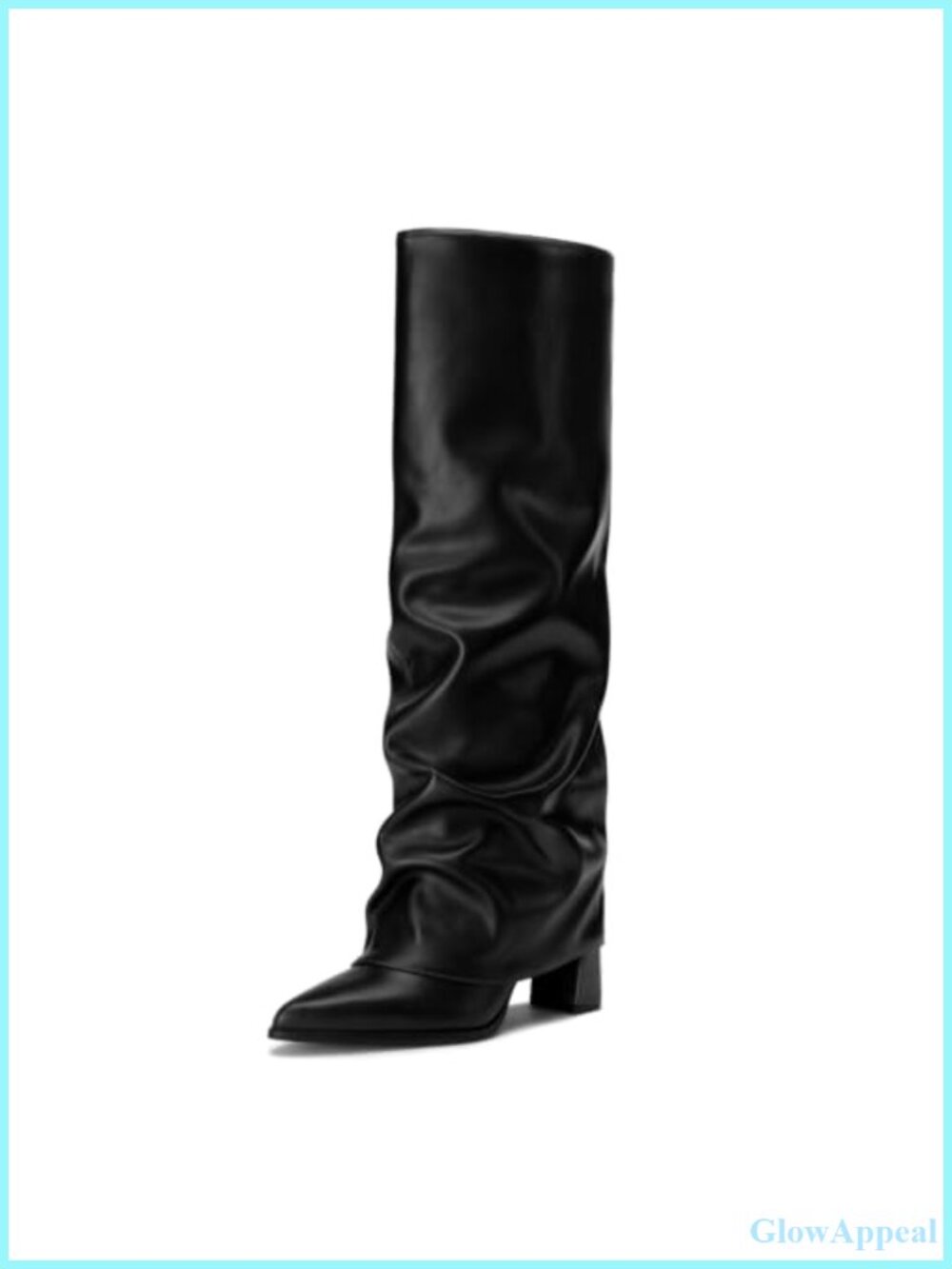 Knee High Boots Chunky Fold Over Tall Faux Leather Crocodile